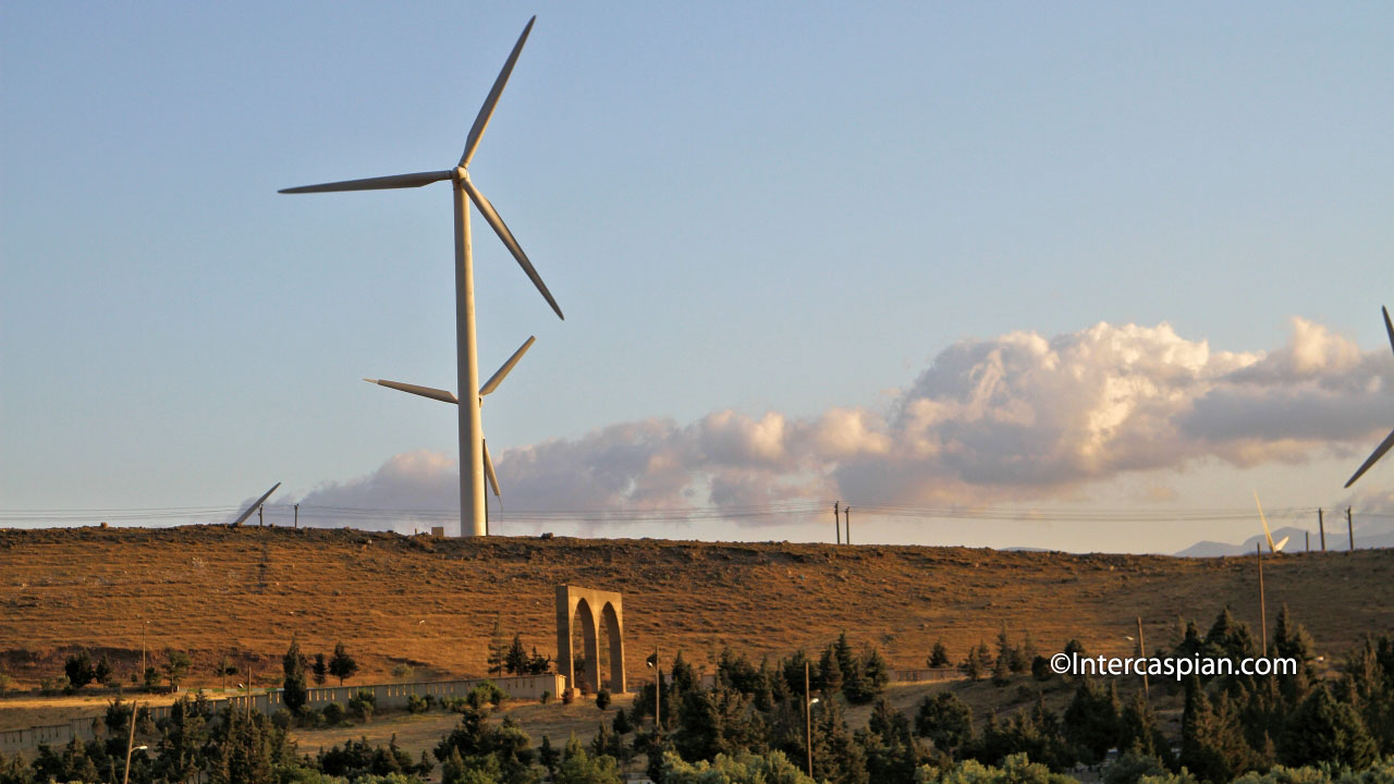 Wind turbines next to the city